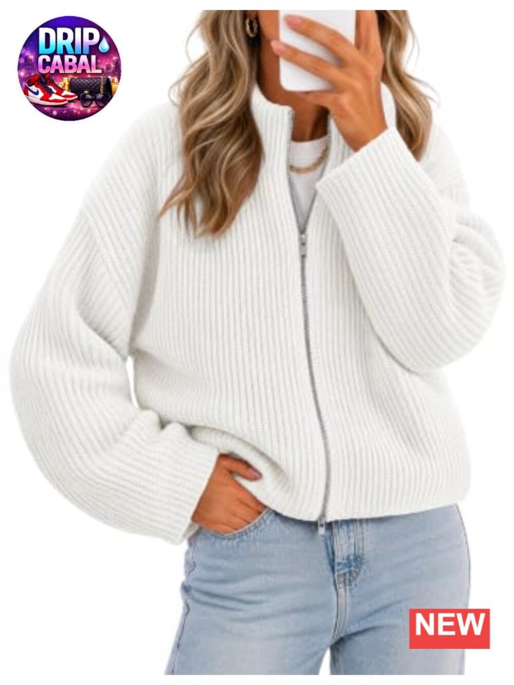 Women's Chunky Knit Cardigan Sweater Long Sleeve Zip Up Casual Fit